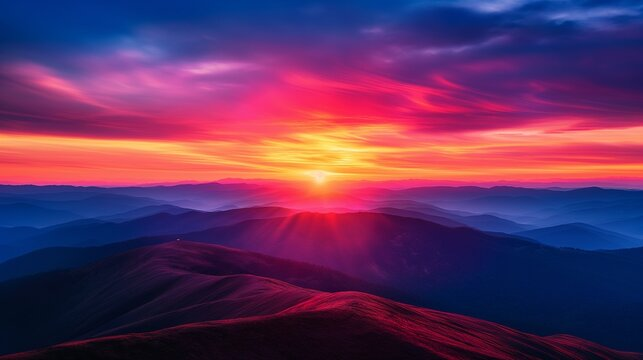 red sunset over a mountain